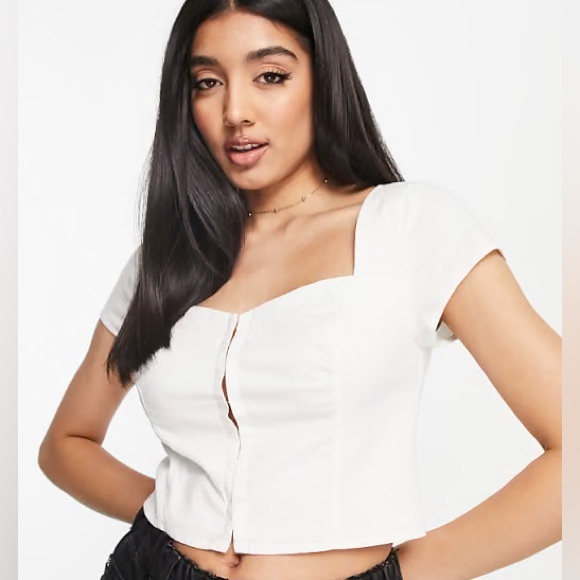 Abercrombie & Fitch short sleeve corset blouse in black Size Large - Picture 7 of 7